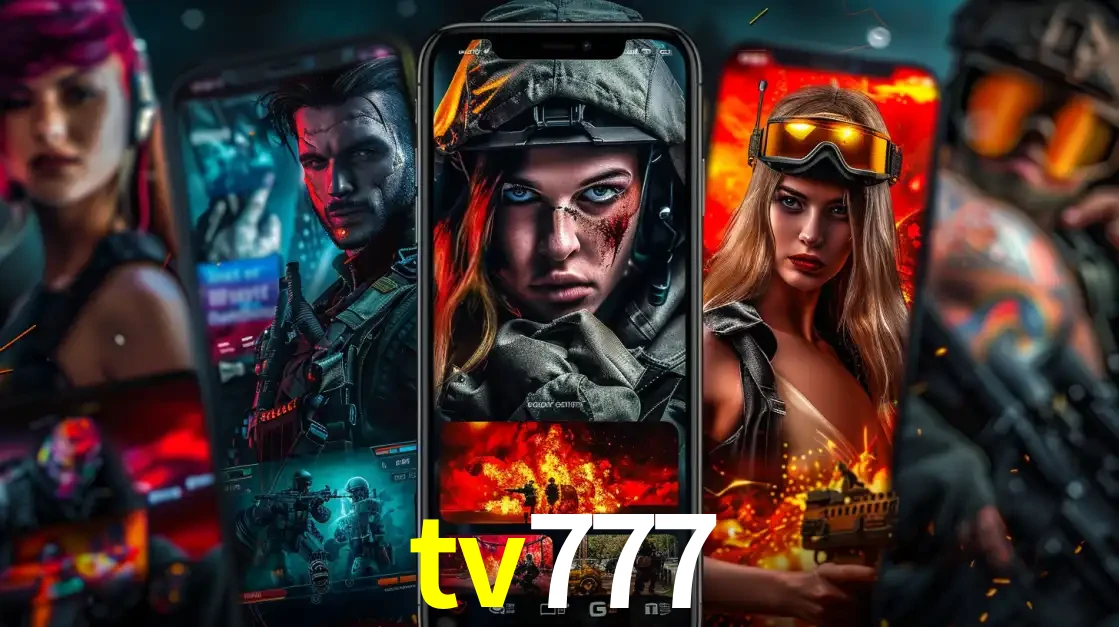 Montagem de telas de celular mostrando diversos personagens, masculinos e femininos, de um jogo de tiro, ilustrando a diversidade de equipes de e-sports para apostar no tv777.