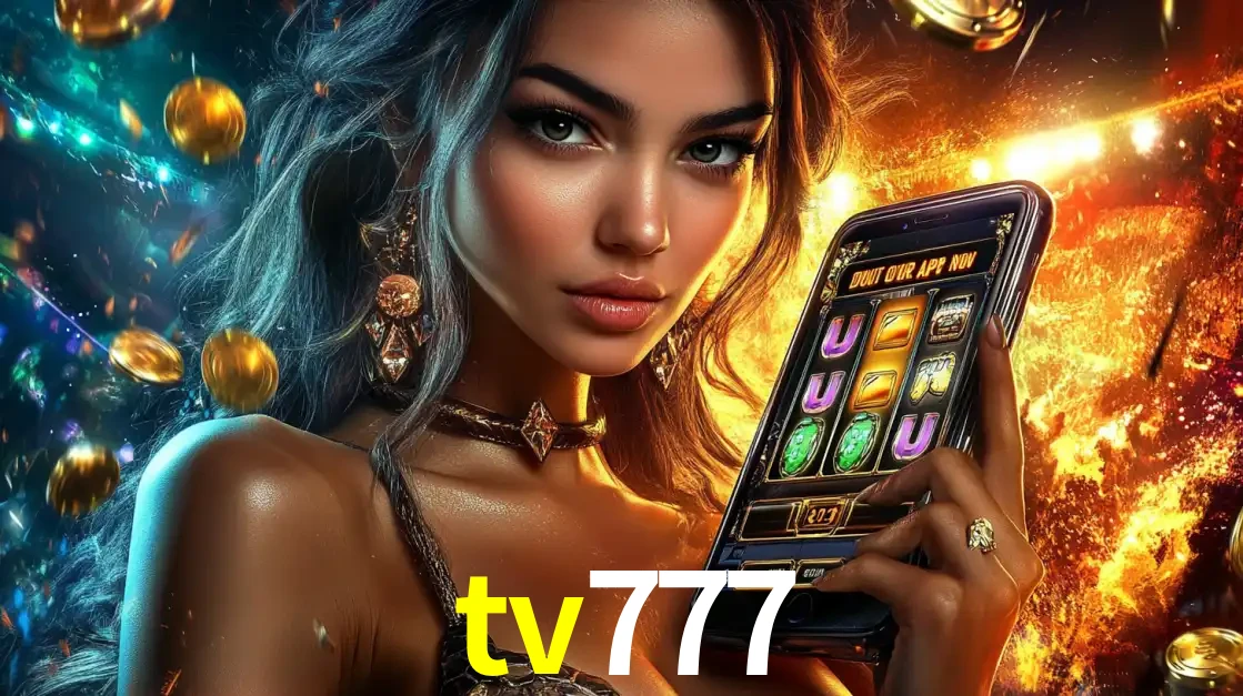 Mulher elegante mostrando um jogo de caça-níqueis em seu smartphone, destacando a experiência de cassino móvel oferecida pelo aplicativo tv777.